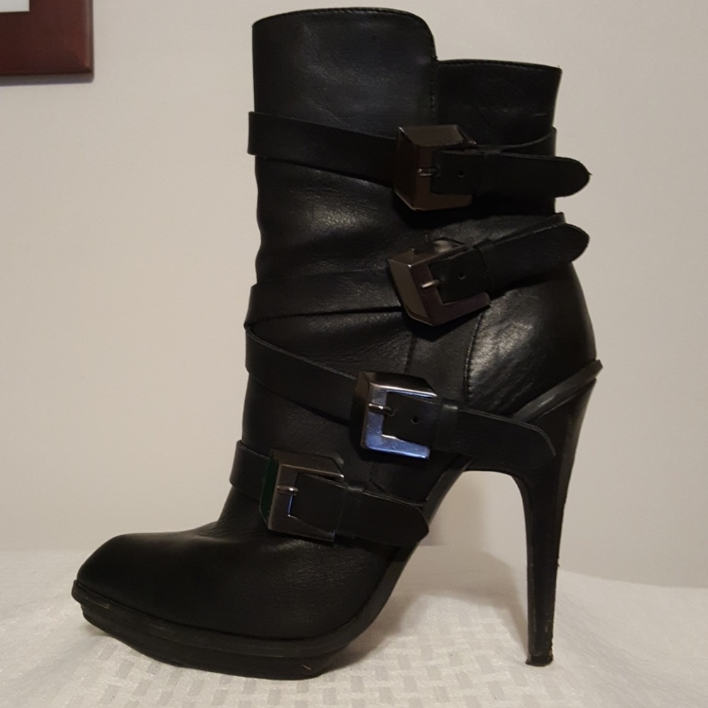 Black Genuine Leather high heel boots